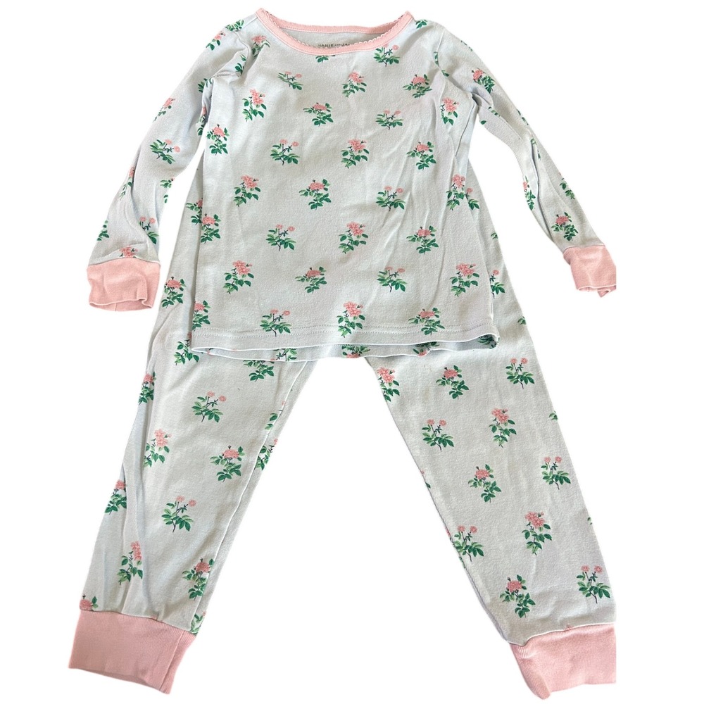 Janie and Jack Girls Blue Pink Floral Long Sleeve Pajama Set Size 5